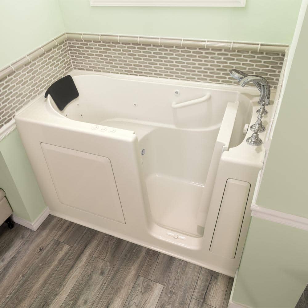 Linen Right-Hand Alcove Fiberglass Walk-In Bathtub with Jets