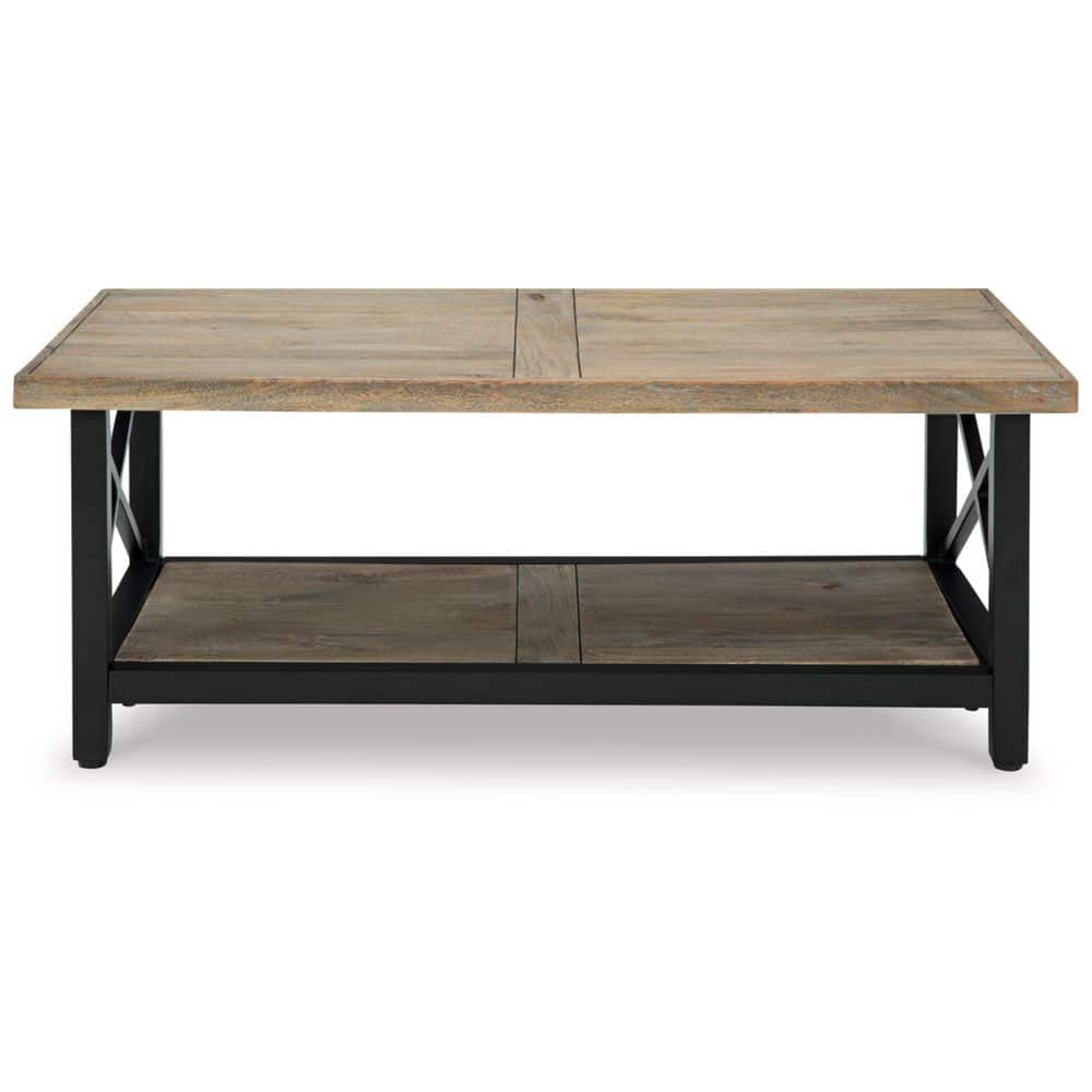 Transitional Rectangular Wood and Metal Coffee Table, Black/Brown