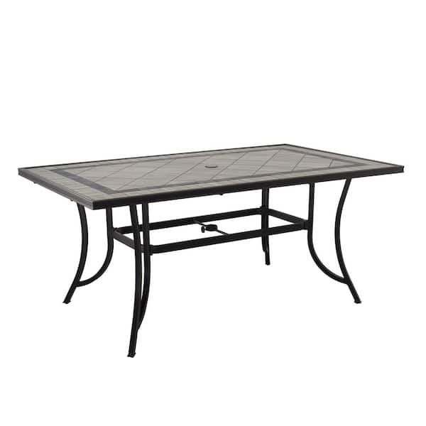 Dark Bronze Cast Aluminium Patio Rectangle Outdoor Dining Table 40in. W x 68in. D with Umbrella Hole for Garden Gazebo