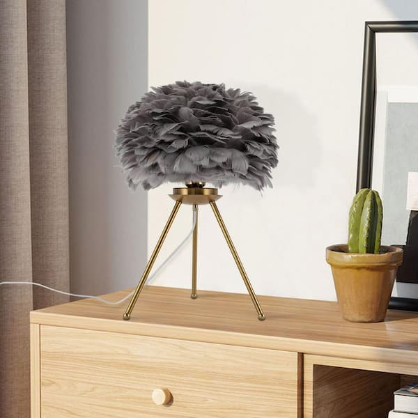 OUKANING 18.11 in. Gold Modern Tripod Table Lamp with Gray OUKANING 18.11 in. Gold Modern Tripod Table Lamp with Gray