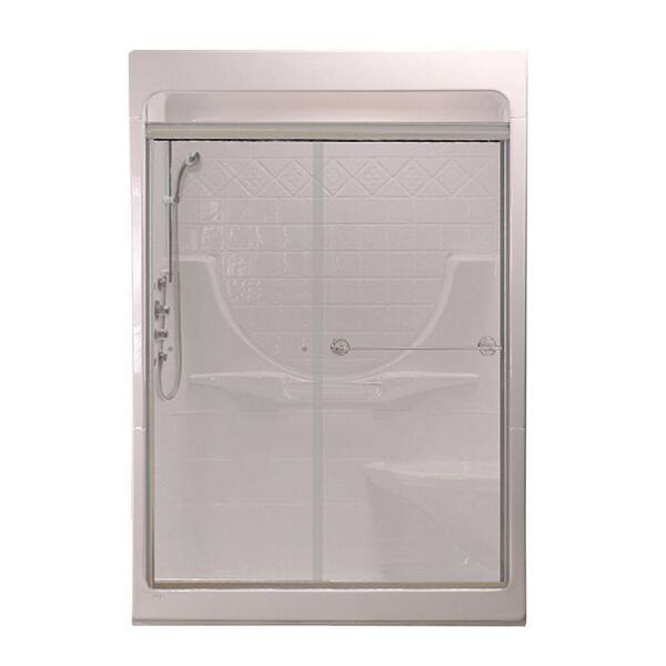 MAAX Montego 33 in. x 59 -1/4 in. x 84-5/8 in. Shower Kit with Massage System Right-Hand in White with Clear Glass Door