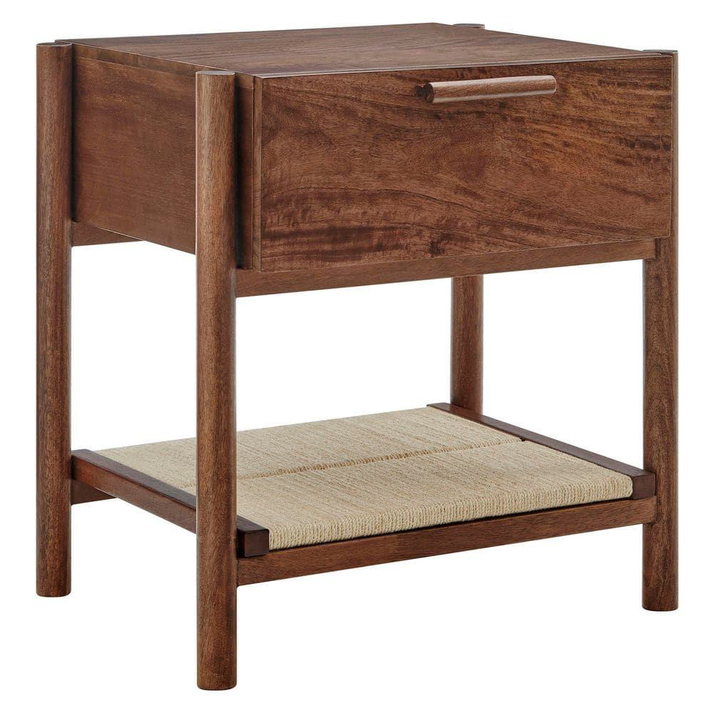 Oswin Mango Wood 1-Drawer Nightstand in Walnut