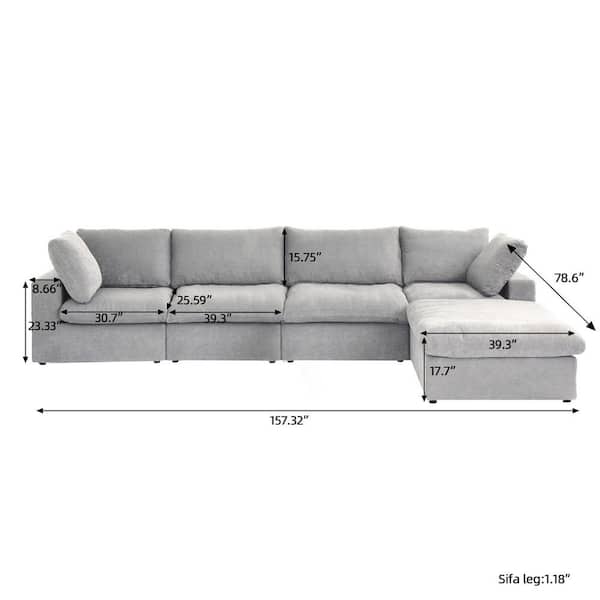 J&E Home 157.32 in. Square Arm 6-piece Linen Down Sectional Sofa