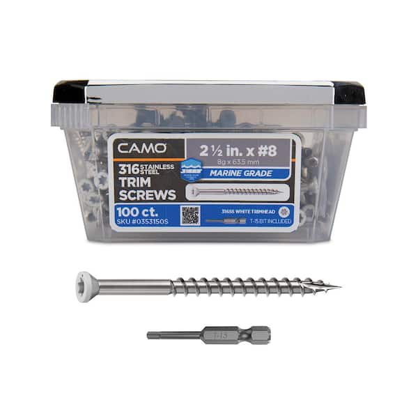 2-1/2 in. #8 316 Stainless Steel White Premium Star Drive Trim Screws (100-Count)