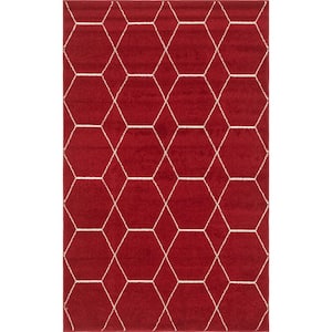 Trellis Frieze Red/Ivory 5 ft. x 8 ft. Geometric Area Rug
