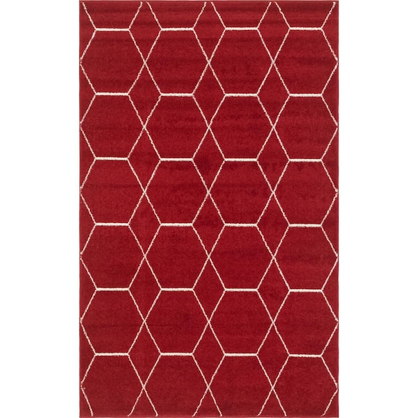 StyleWell Trellis Frieze Red/Ivory 5 ft. x 8 ft. Geometric Area Rug