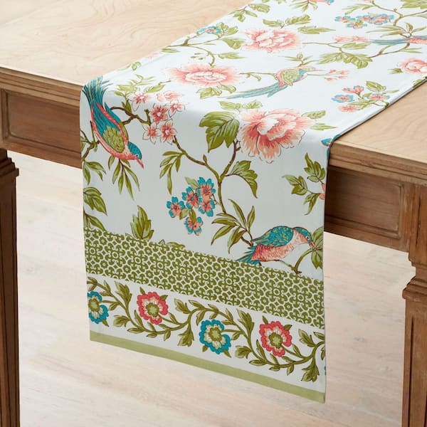 The Company Store Company Cotton Spring Birds 16 in. W x 108 in. L Green Solid Table Runner