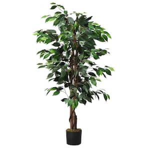 4 ft. Green Indoor Outdoor Decorative Artificial Ficus Tree Plant in Pot, Faux Fake Tree Plant