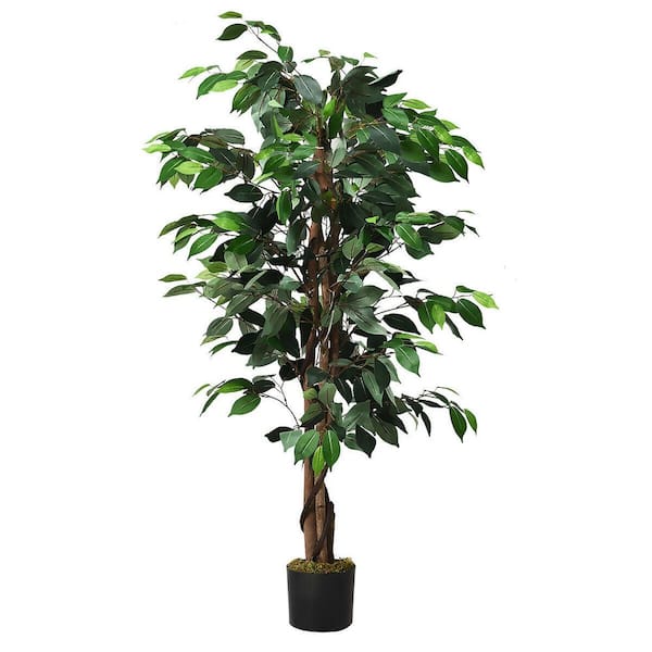 ANGELES HOME 4 ft. Green Indoor Outdoor Decorative Artificial Ficus Tree Plant in Pot, Faux Fake Tree Plant