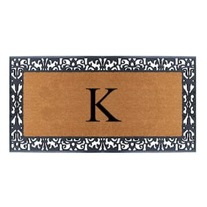Floral Border Paisley Black 30 in. H x 60 in. H Rubber and Coir Monogrammed K Door Mat