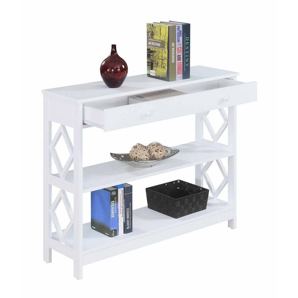 White Diamond Cutout 1-Drawer Console Table with Shelves