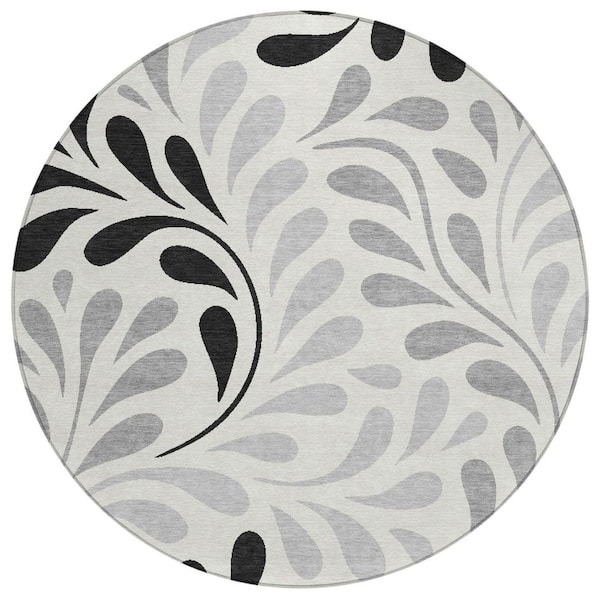 Chantille Machine Washable Indoor/Outdoor Abstract ACN2411 Ivory 8 ft. x 8 ft. Round Rug