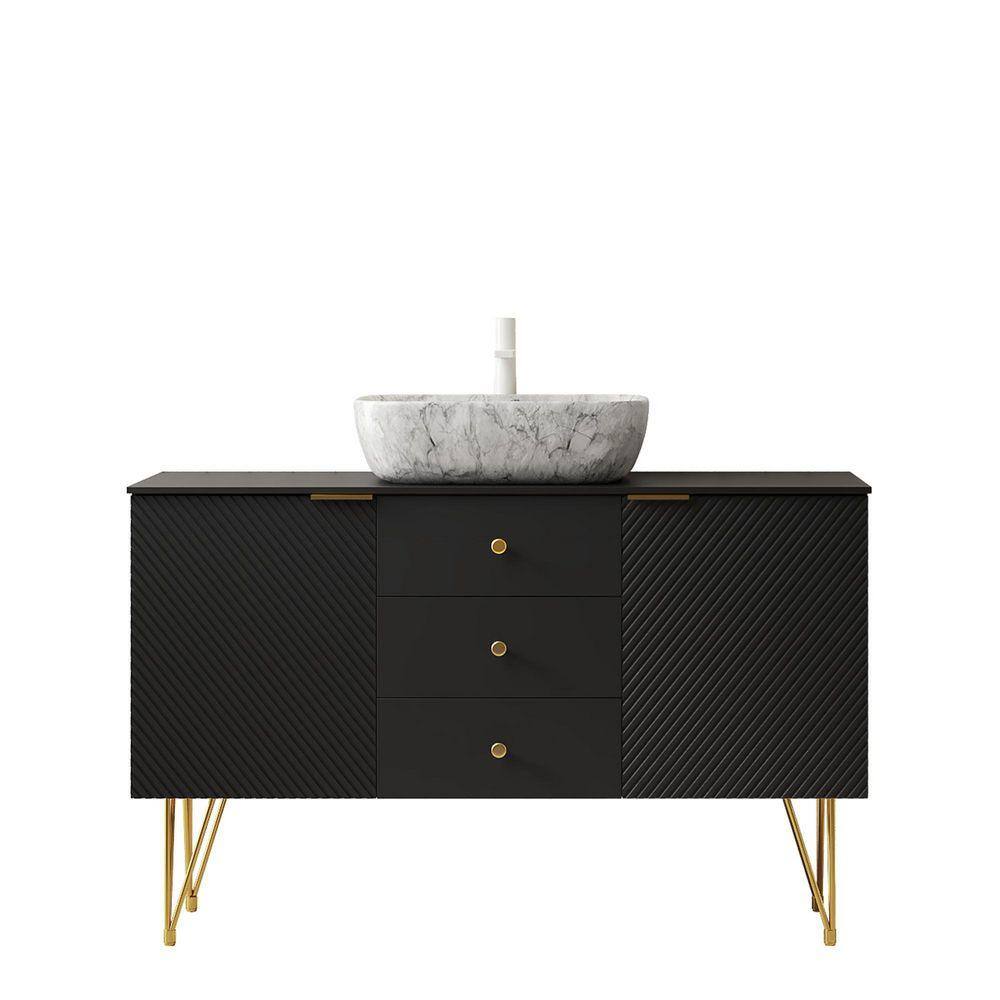 TCYO 48 in. Freestanding Black Bath Vanity with Black Sintered Stone ...