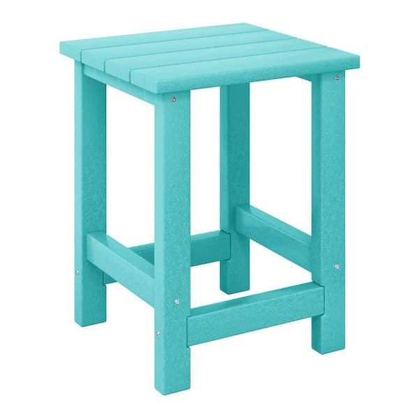 Children's Laguna Outdoor Patio All Weather Fade Resistant Kids Poly Plastic Adirondack Square Side Table in Turquoise