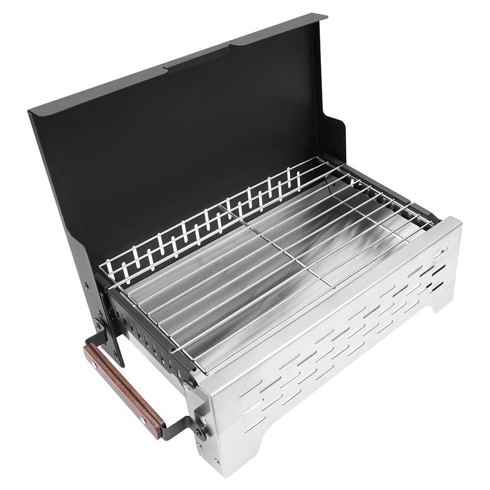 Portable Charcoal Grill in Silver Stainless Steel Outdoor Camping Tabletop Folding BBQ Grill -  YIYIBYUS, YLLACV-000600