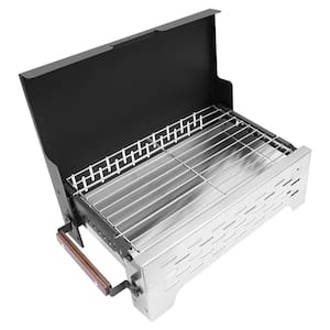 Portable Charcoal Grill in Silver Stainless Steel Outdoor Camping Tabletop Folding BBQ Grill