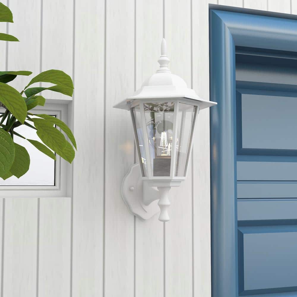 White Aluminum and Glass Outdoor Wall Lantern Set