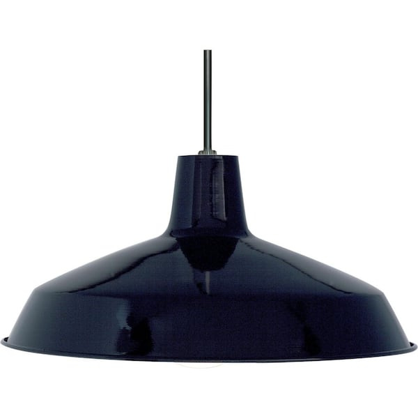 16 in. 1-Light Black and Steel Warehouse Shade Pendant