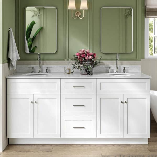 ARIEL Hamlet 73 in. W x 22 in. D x 35.25 in. H Bath Vanity in White with Carrara White Marble Top