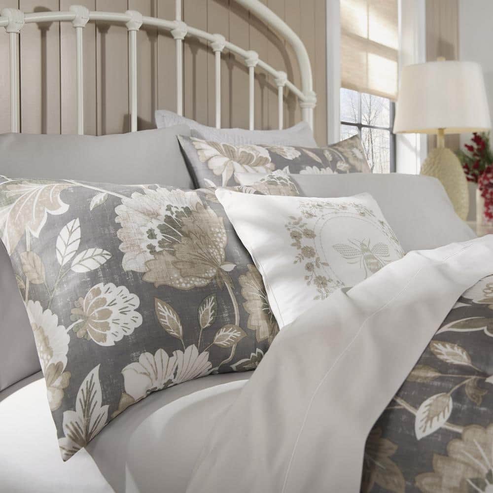 Larkspur Stone Gray and Khaki Cotton King Comforter Set
