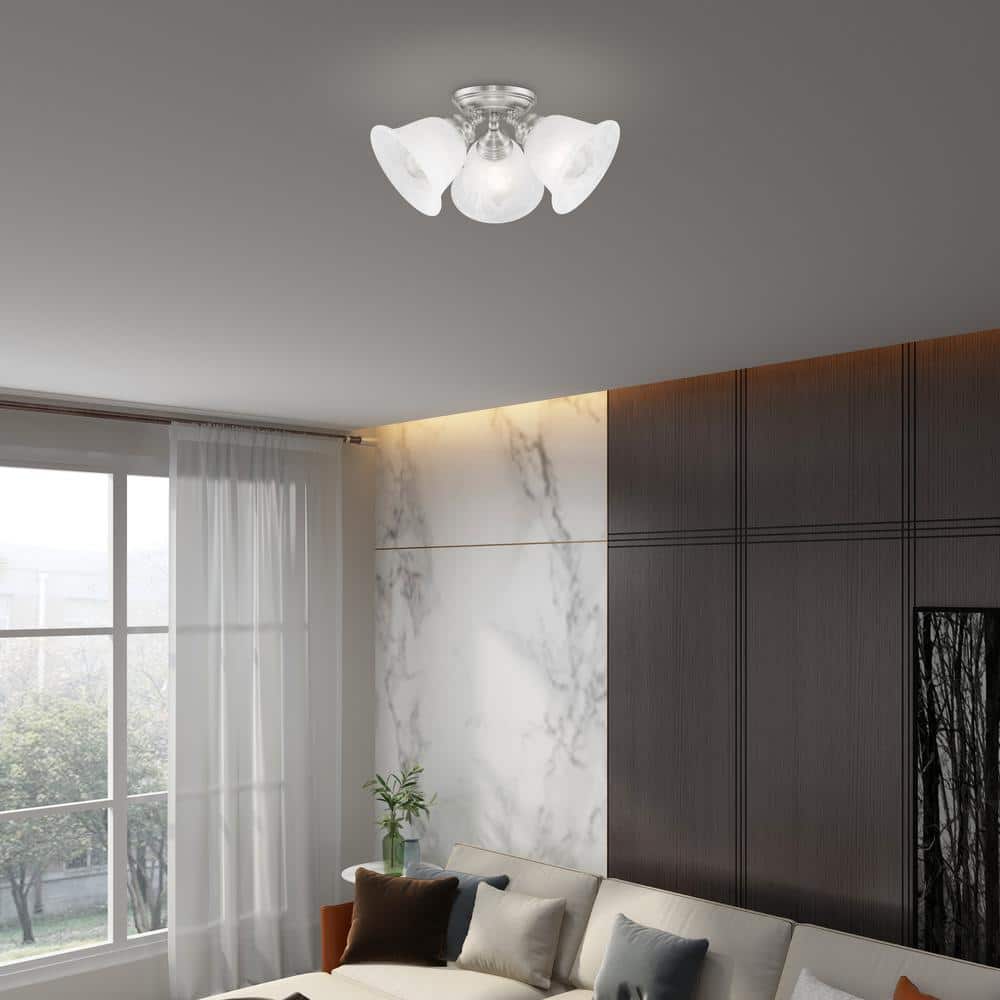 Essex Alabaster Glass 3-Light Indoor Flush Mount in Brushed Nickel