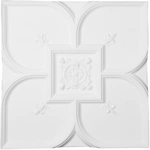Fleur-de-lis 1.6 ft. x 1.6 ft. Glue Up or Nail Up Polyurethane Ceiling Tile in White