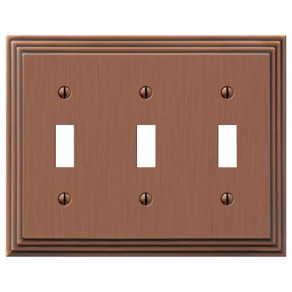 Tiered 3 Gang Toggle Metal Wall Plate - Antique Copper