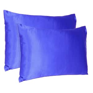 Amelia Royal Blue Solid Color Satin Queen Pillowcases (Set of 2)