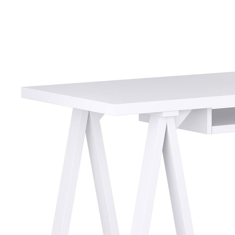 White Solid Wood Transitional Desk with Keyboard Tray
