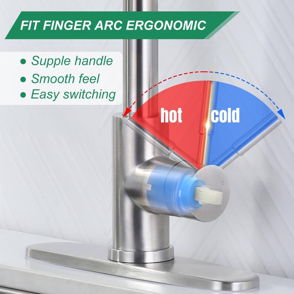 Brushed Nickel Single Handle Pull Down Kitchen Faucet with Glass Rinser