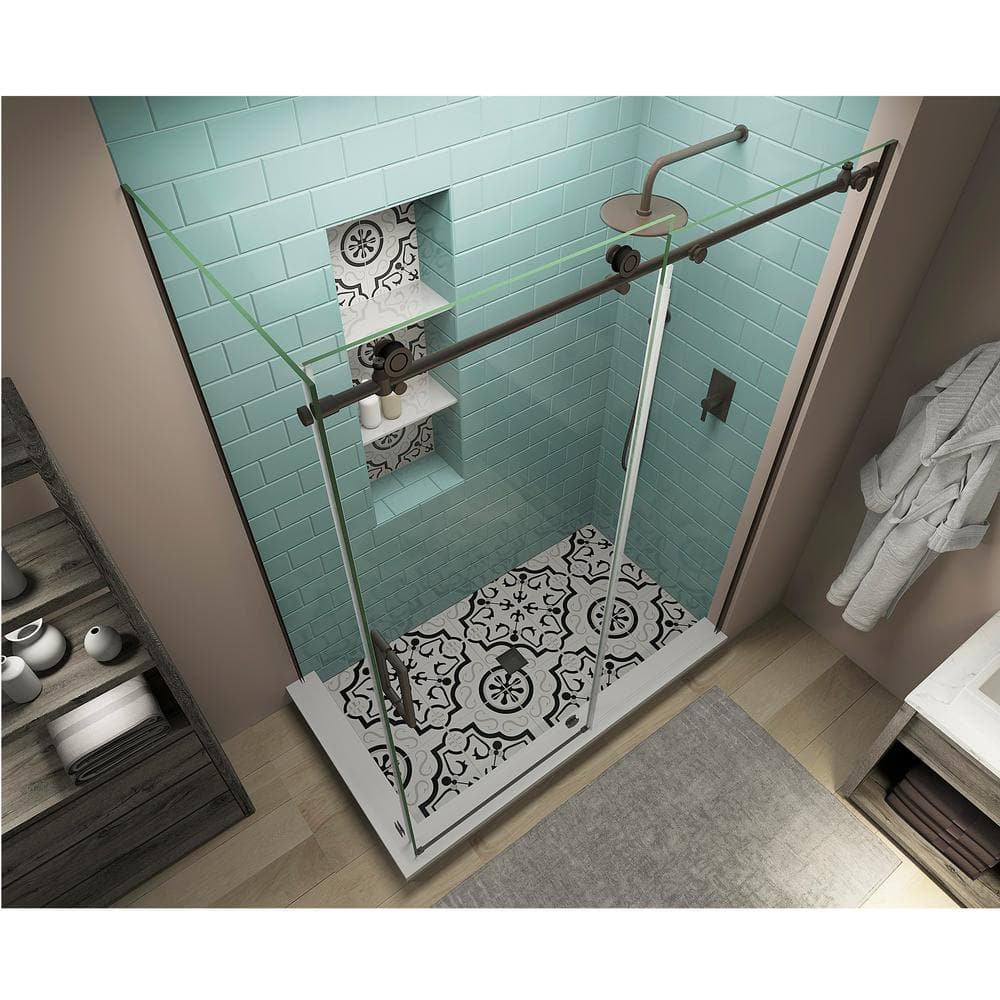 Coraline XL Frameless Sliding Shower Enclosure with Clear Glass and Bronze Hardware