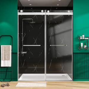72 in.W x 79 in.H Glass Shower Door Frameless Bypass Double Sliding Shower Doors in Brushed Nickel 3/8 in.Tempered Glass
