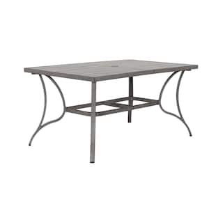Grey 60 in. Aluminum All Weather Outdoor Dining Table for 6, Large Rectangle Patio Dining Table with 2.2'' Umbrella Hole