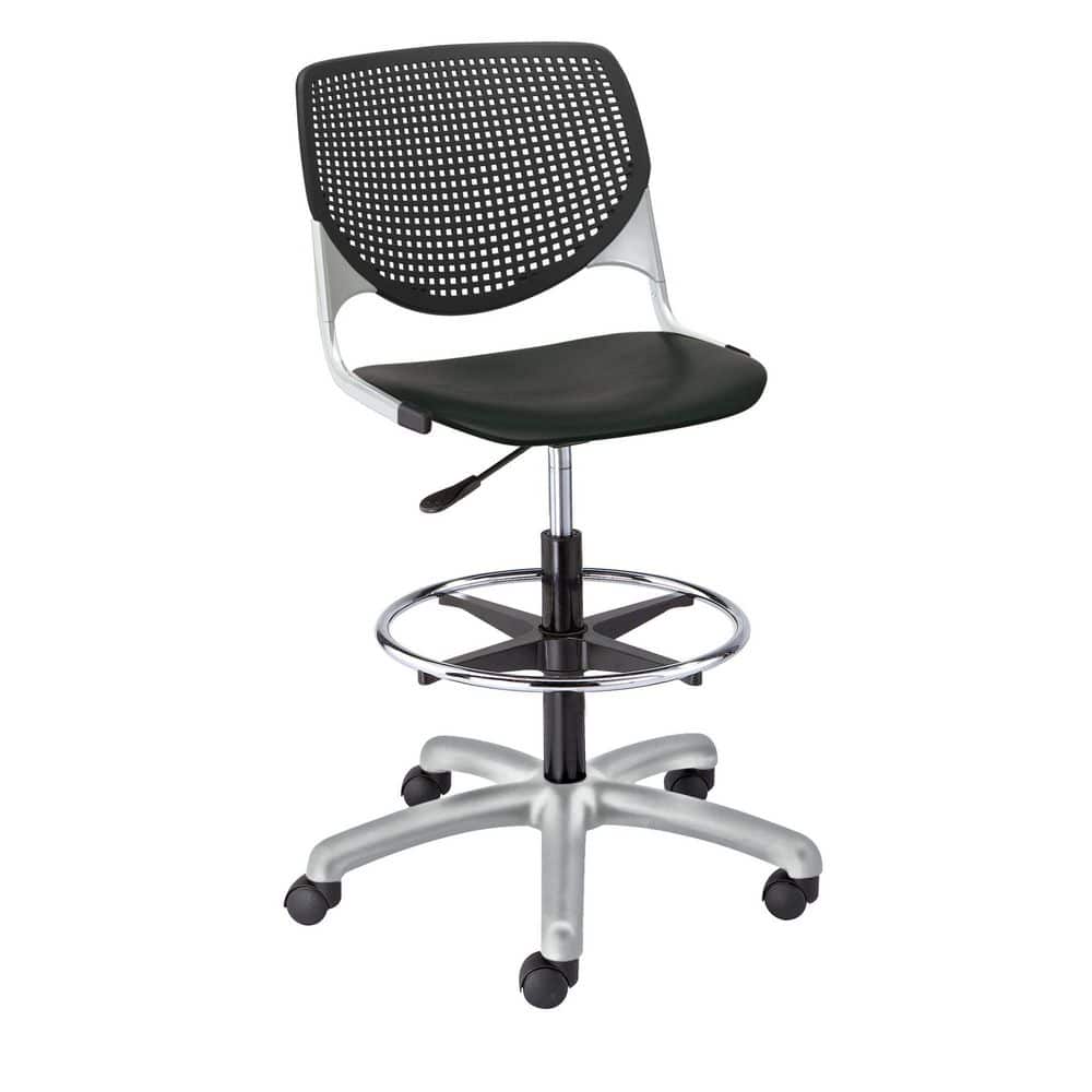 Kool Adjustable Black Metal Drafting Chair with Perforated Back