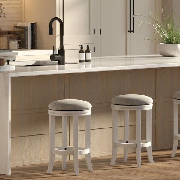 Mapelra 26 in. H White Backless Wood Frame Counter Height Swivel Bar Stool with Gray Upholstered Seat (1-Pack)