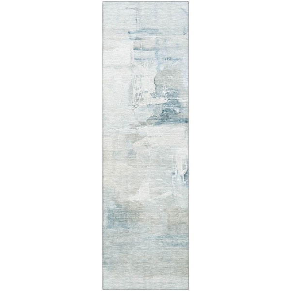 Mayfield Premium Machine Washable Abstract AMF2044 Sky 2 ft. x 7 ft. Runner Rug