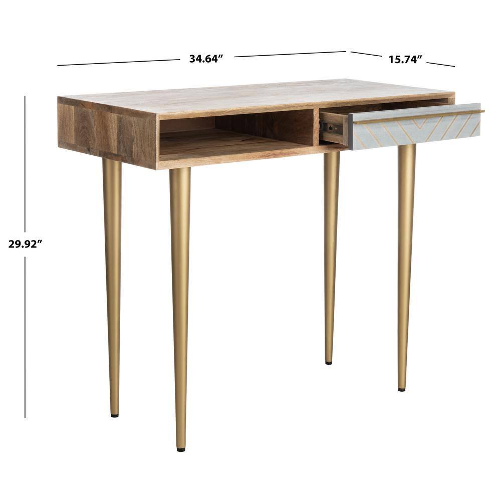 Leni Transitional Home Office Desk with Chevron Brass Inlay