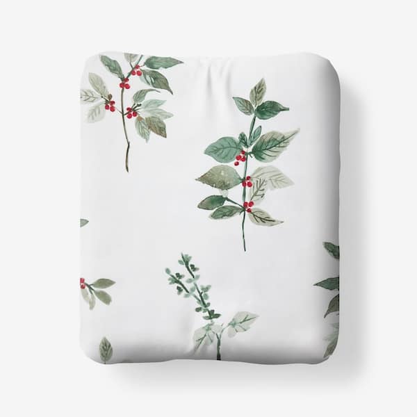 Company Cotton Floral Berry Green Sateen Twin Fitted Sheet