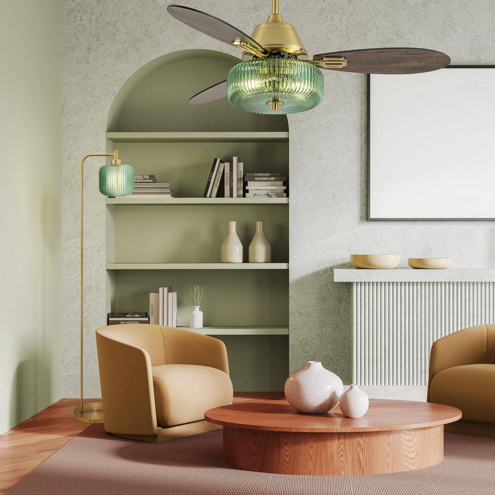 Elaine 42" Gold and Green Glass Ceiling Fan with Remote Control