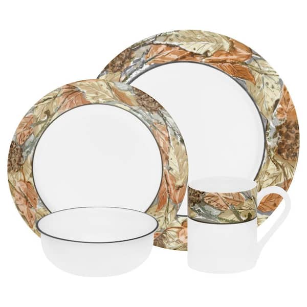 Corelle Impressions Woodland Leaves 16-Piece Vitrelle Dinnerware Set