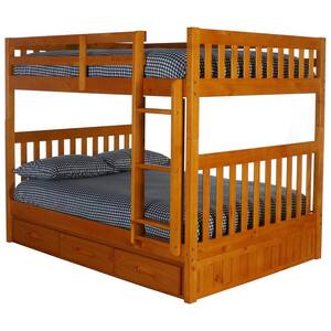 Warm Honey Series Honey Brown Full Size Over Full Size Bunkbed with 3-Drawer Drawers