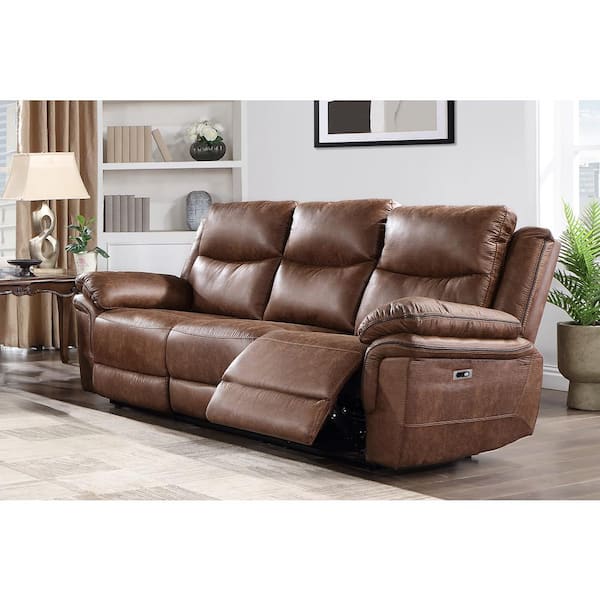 New Classic Furniture Ryland 88 in. Pillow Top Arm Polyester Fabric Rectangle Sofa with Power Footrest in Brown