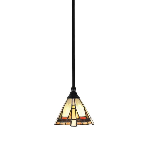 Unbranded Sparta 100-Watt 1-Light Matte Black Shaded Pendant Light Mini Pendant with 7 in. Zion Art Glass, No Bulb Included