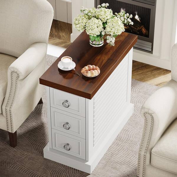 Walnut and white side table discount