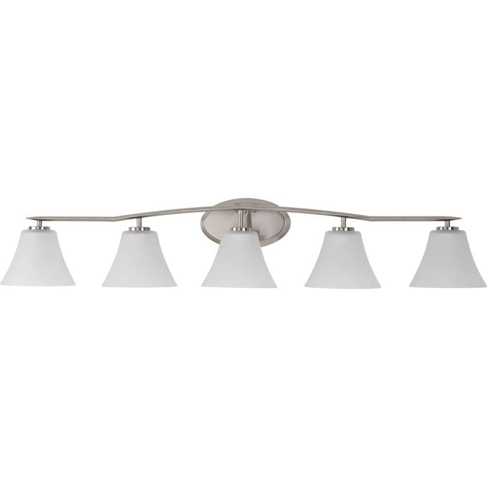 Bravo Brushed Nickel 5-Light Bath Vanity with Etched Opal Shades