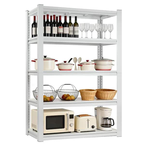 5-Tier Heavy Duty White Metal Utility Shelving Unit with Solid/Ventilated Shelves ( 47.2 in. W x 17.8 in. D x 72 in. H )