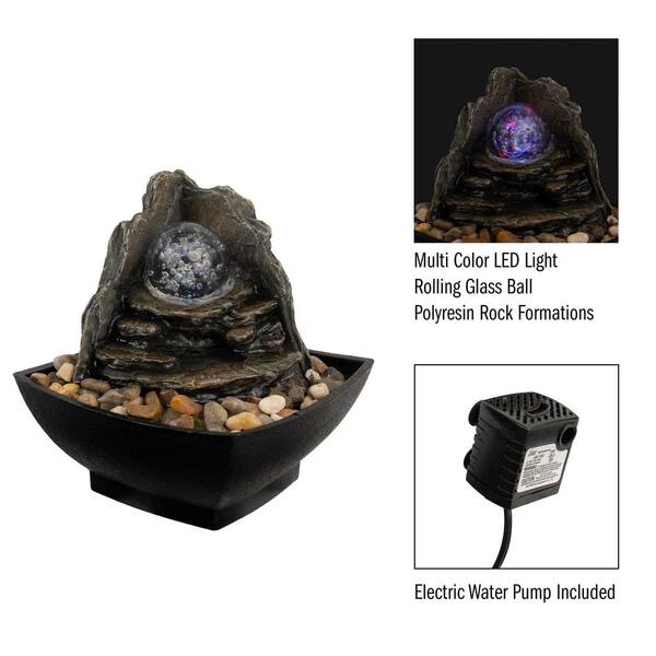 pure garden tabletop led water fountain with cascading rock waterfall