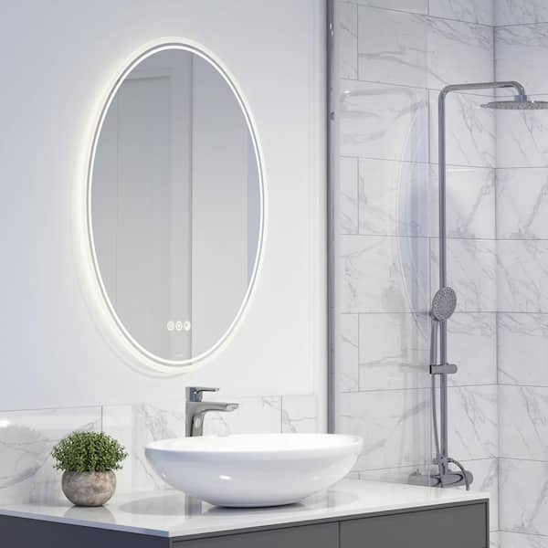 Artika Corby 22 in. W x 28 in. H 3CCT Defog Oval Frameless Integrated LED Wall Bathroom Vanity Mirror