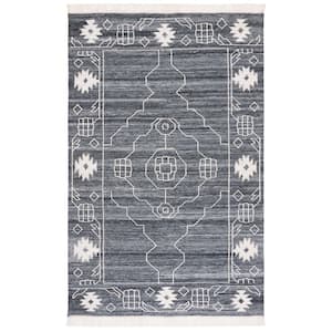 Kilim Black/Ivory Doormat 3 ft. x 5 ft. Native American Geometric Area Rug