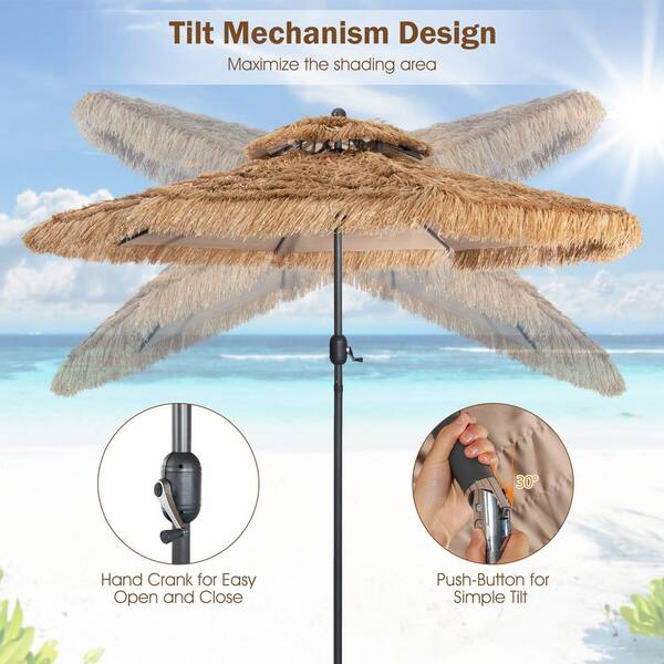 10 ft. Steel Hand Crank Patio Market Umbrella in Natural